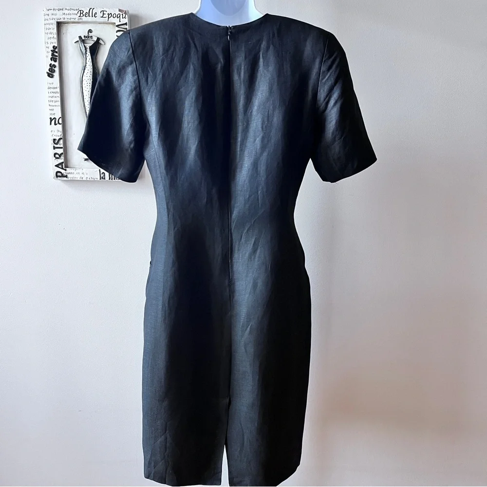 Vintage 80s Harvé Benard Short Sleeve Black Secretary Sheath Dress Size S - Picture 9 of 14